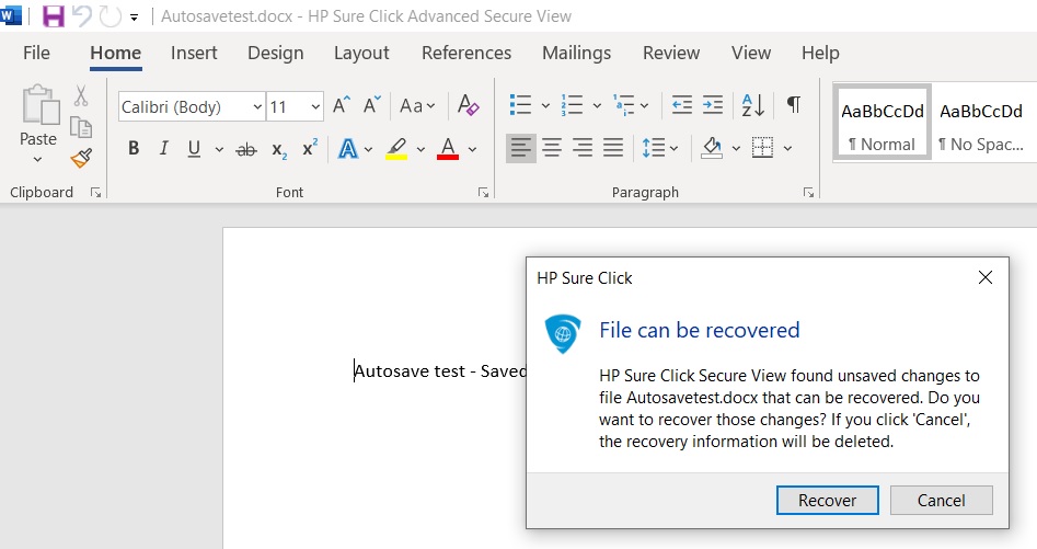 Microsoft Office Auto-Save and Sure Click Enterprise